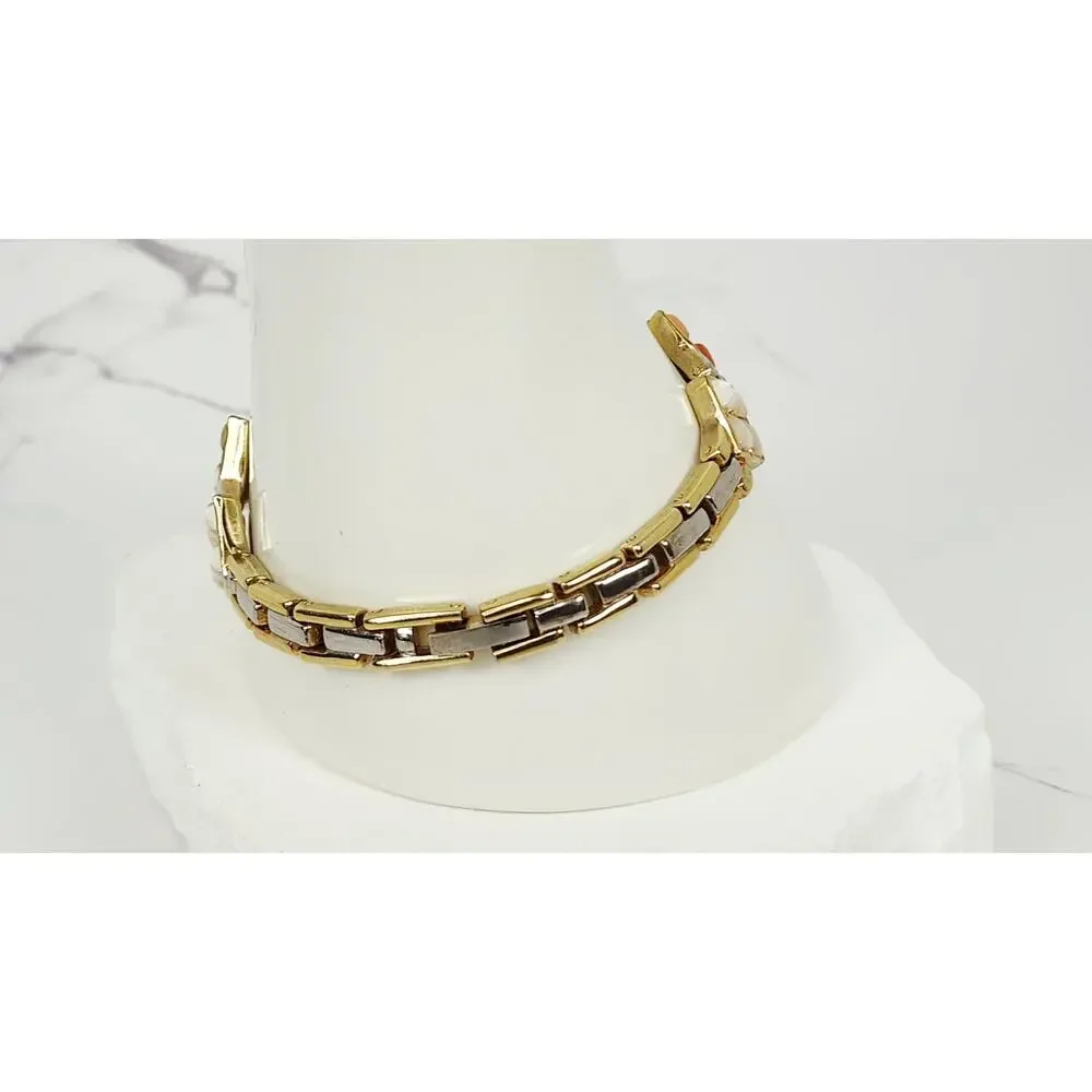 Vintage Retro Pastel Mosaic Cat's Eye Diamond Panel Link Bracelet 7.5